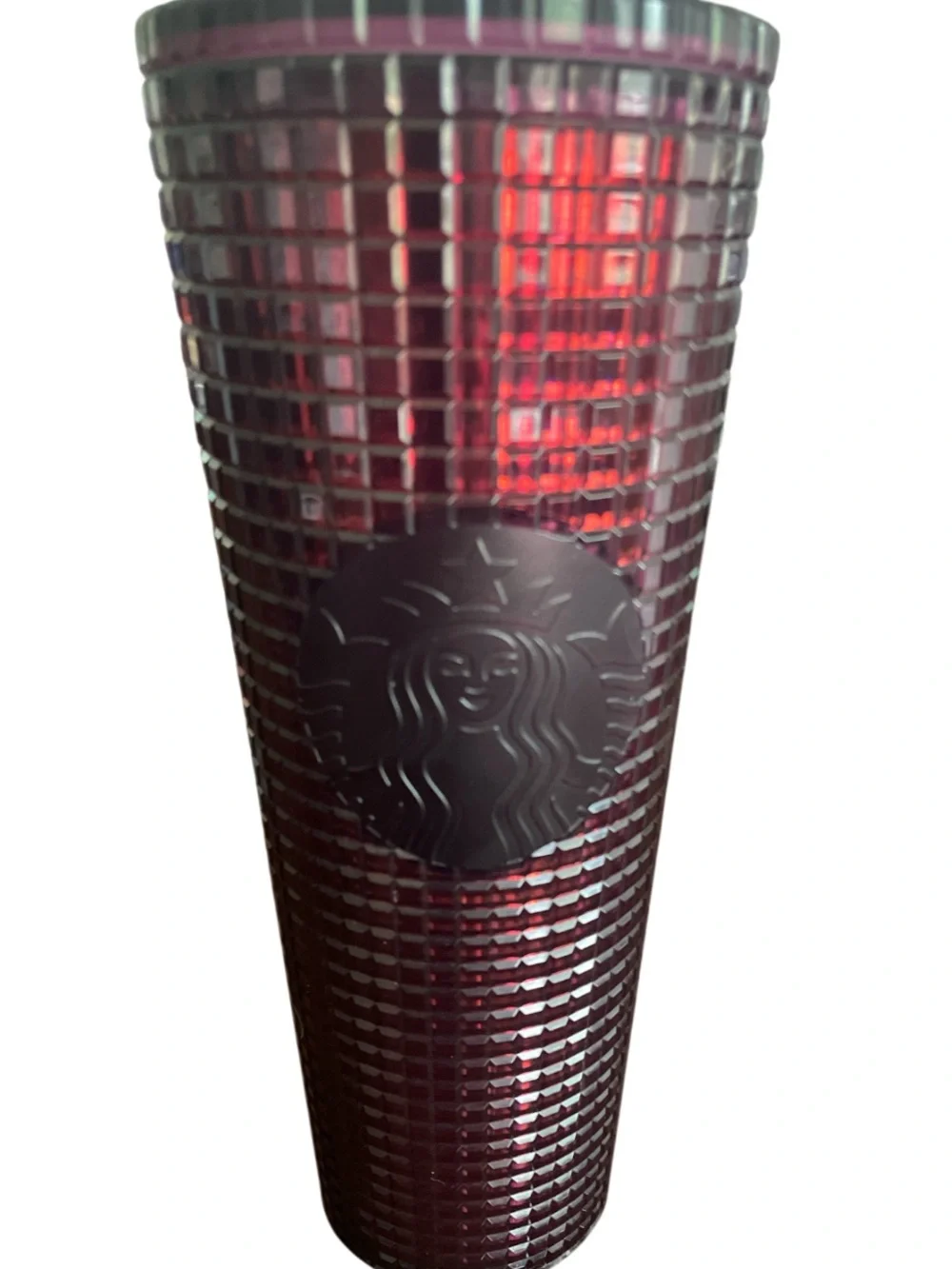 Starbucks 2020 Holiday Studded Grid Cold Cup Tumbler in the color Berry Plum.